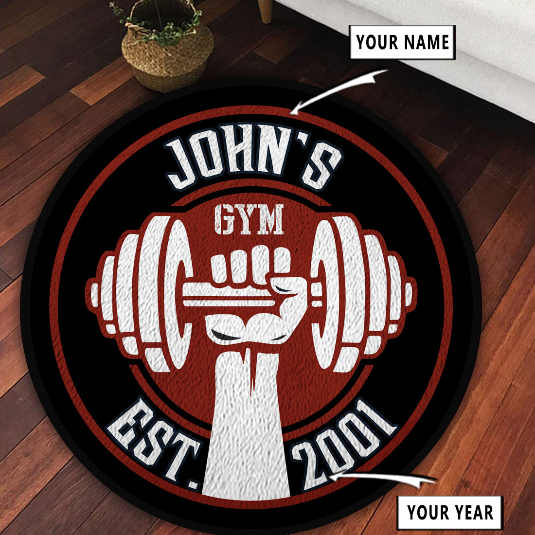 Personalized Gym Round Rug Home Gym Decor, Bodybuilding gift