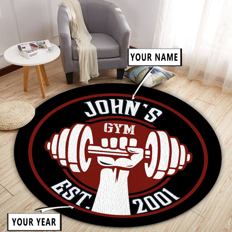 Personalized Gym Round Rug Home Gym Decor, Bodybuilding gift