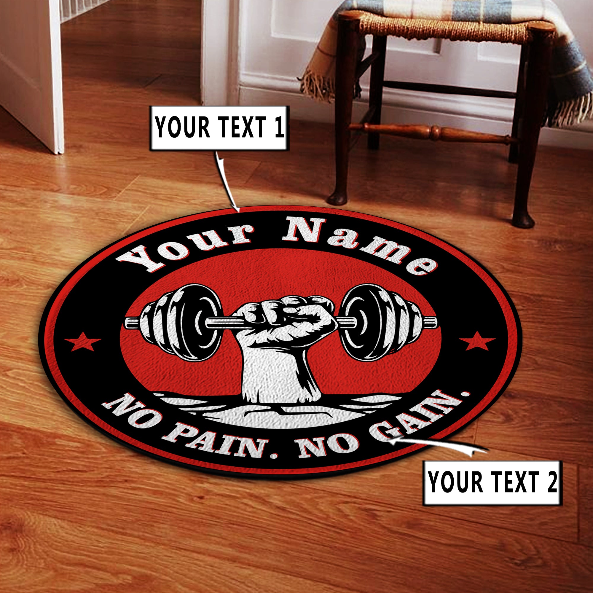 Personalized Home Gym Decor No Pain No Gain Round Rug, Carpet