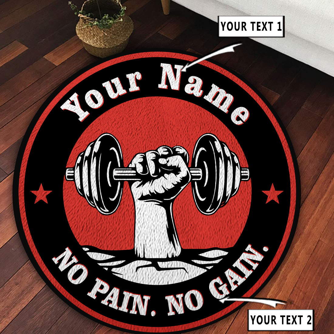Personalized Home Gym Decor No Pain No Gain Round Rug, Carpet