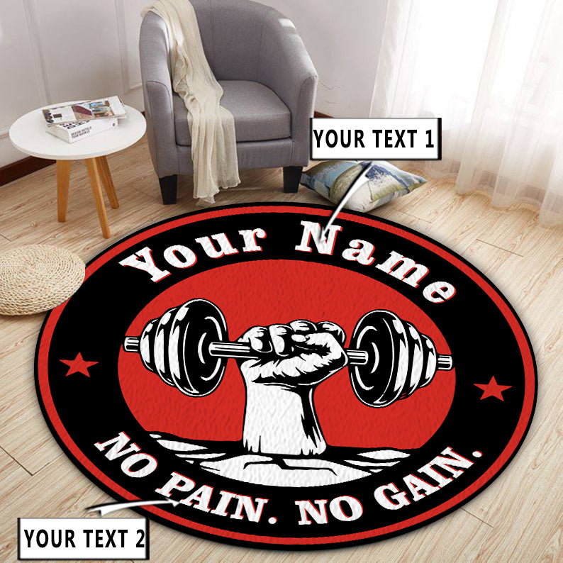 Personalized Home Gym Decor No Pain No Gain Round Rug, Carpet