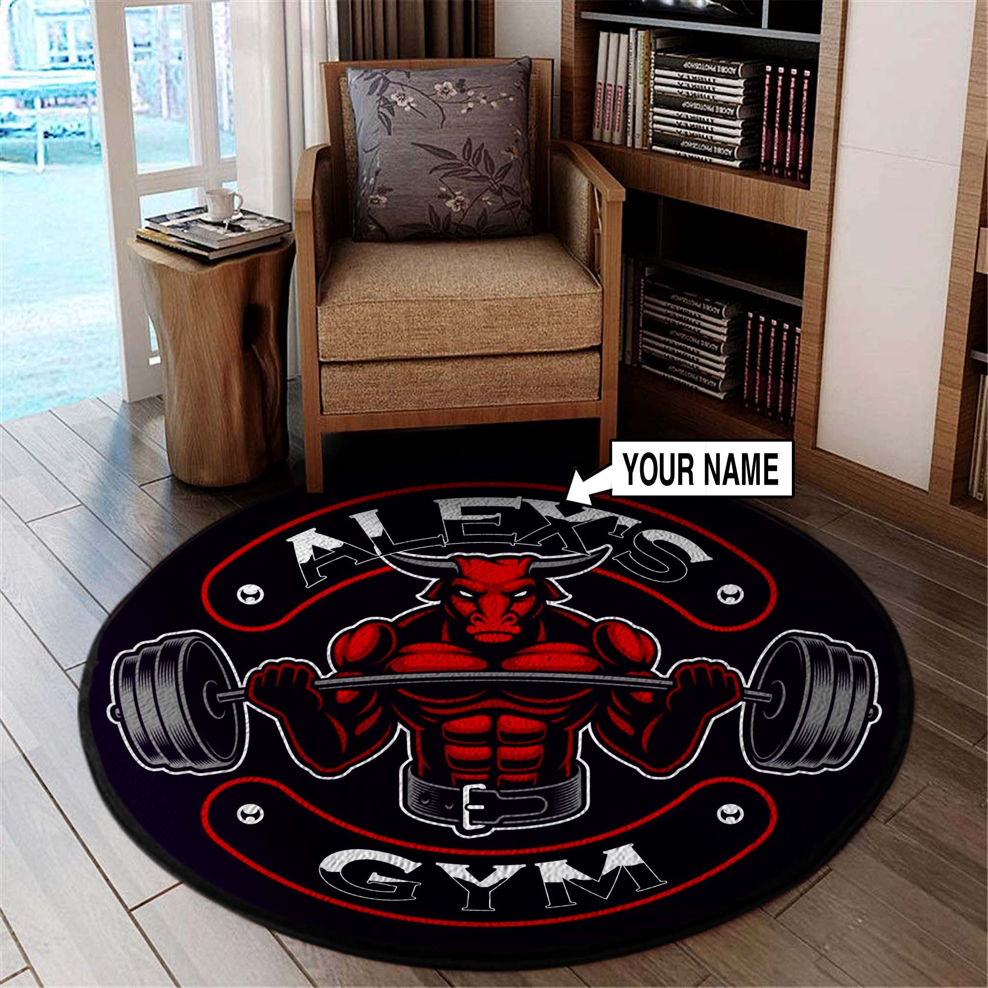 Personalized Fitness Gym Round Rug Home Gym Decor Bodybuilding gift