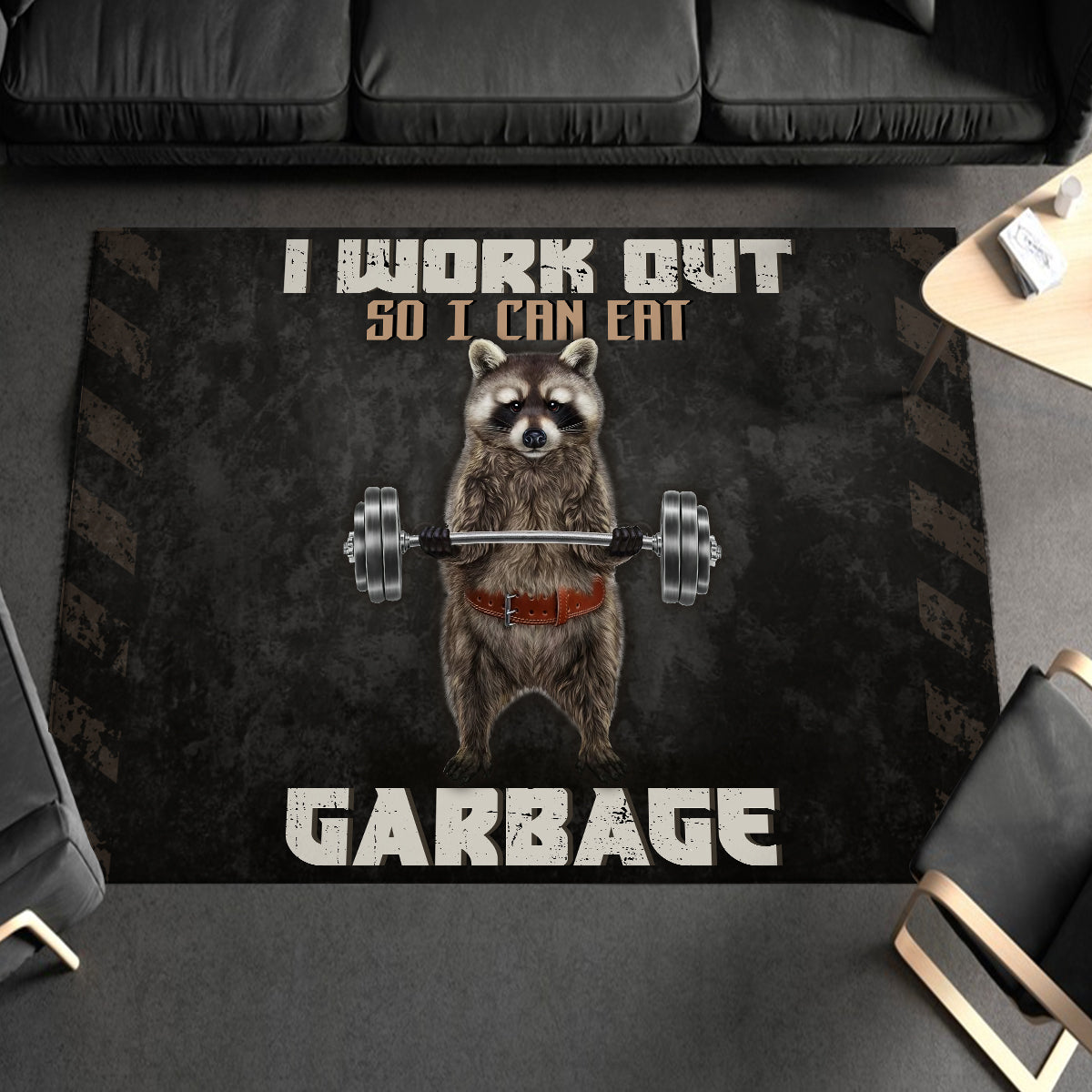 Personalized Funny Gym Rug Raccoon Weightlifting 11061