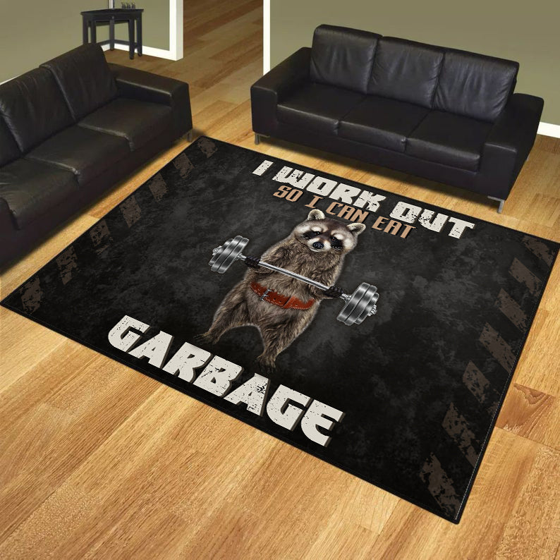 Personalized Funny Gym Rug Raccoon Weightlifting
