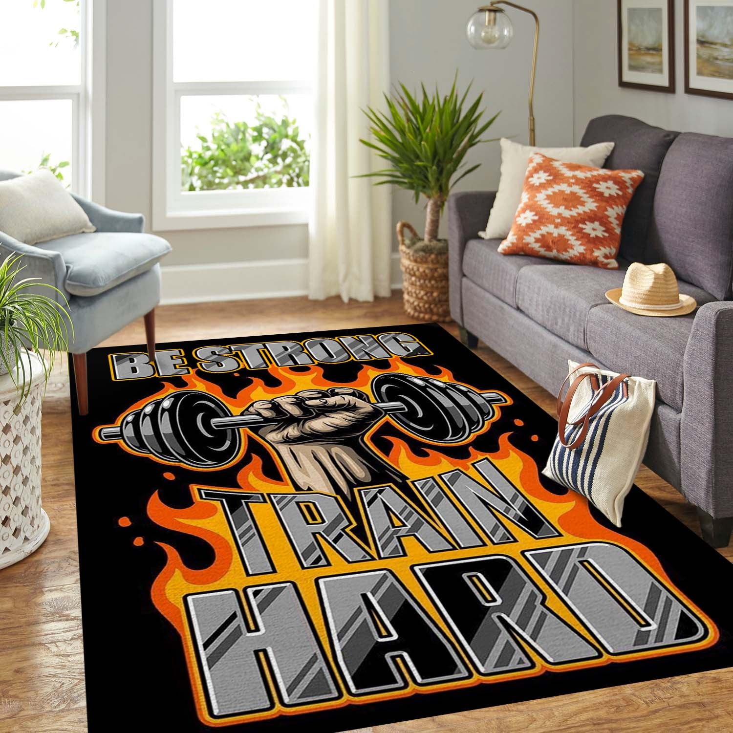 Gym Rug Home Gym Decor Fitness gifts Be Strong Train Hard