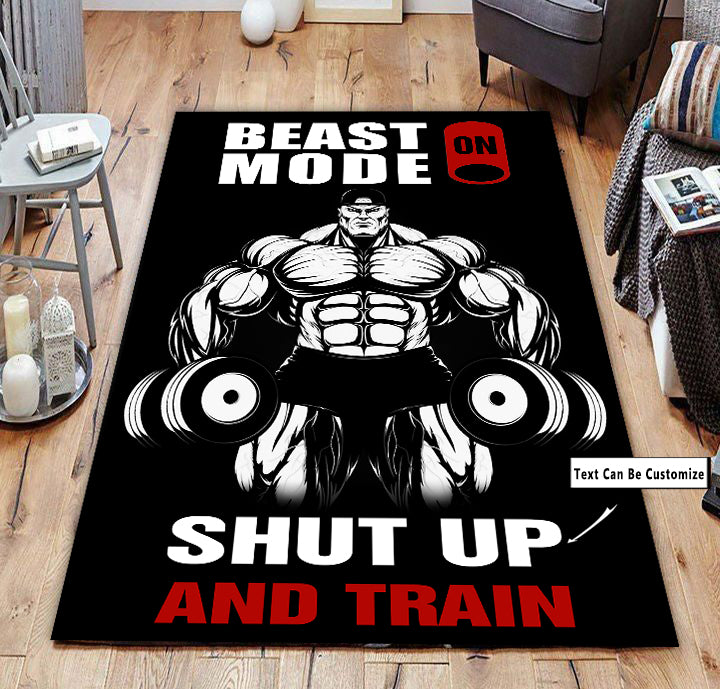 Personalized Bodybuilding Rug Home Gym Decor Shut Up And Train Muscle Man