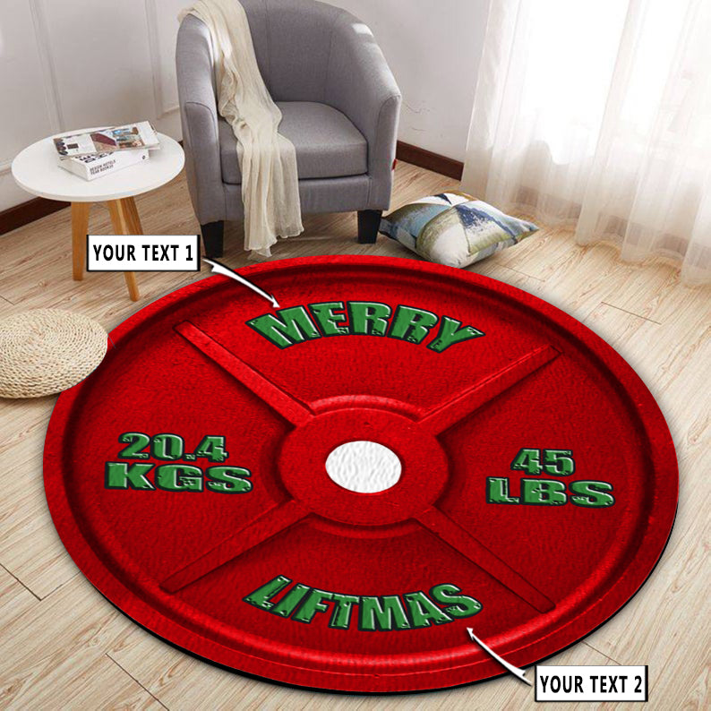 Personalized Home Gym Decor Christmas Barbell Weight Plate Round Rug, Carpet For Gift