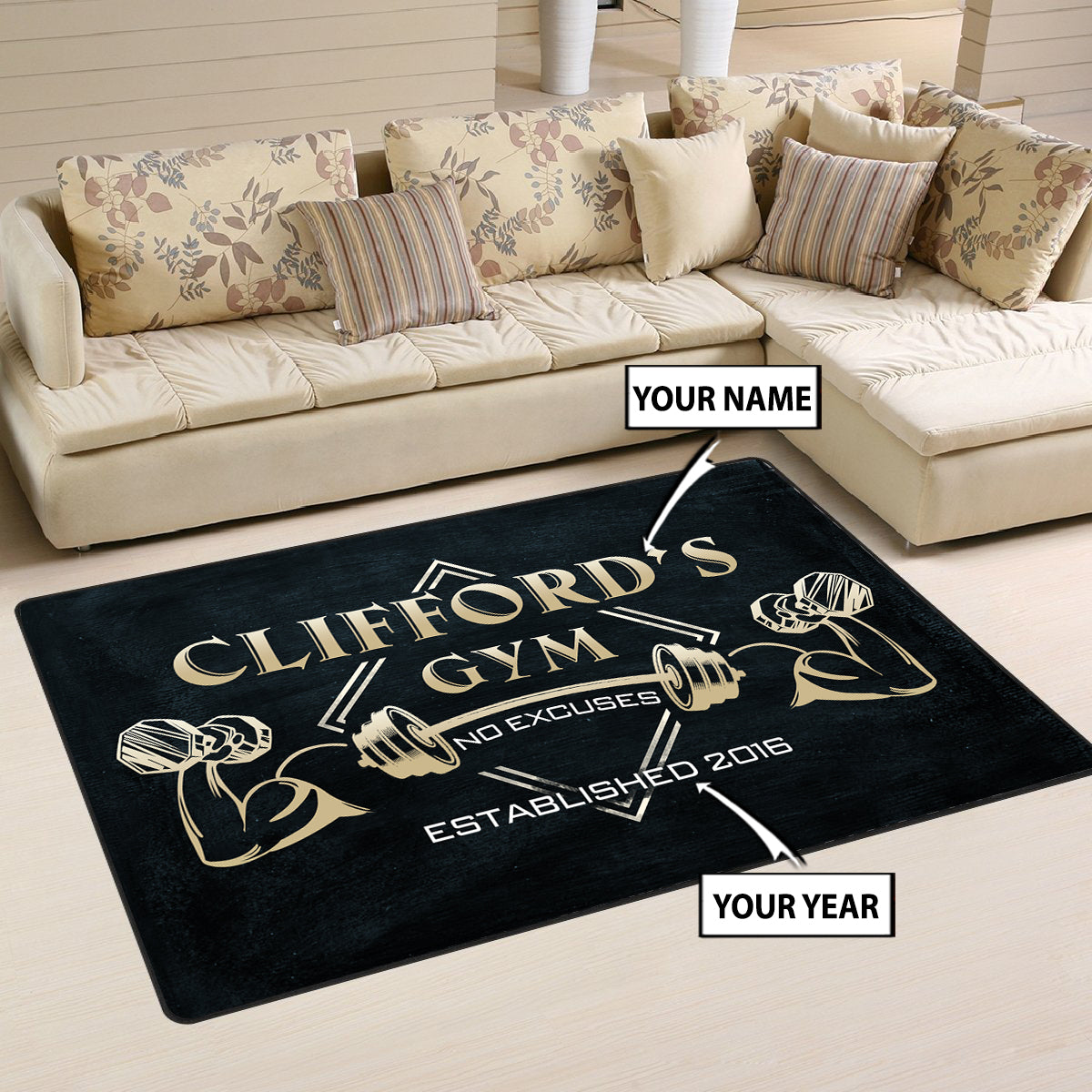 Personalized Gym Rug Home Gym Decor No Excuse Bodybuilding Gift