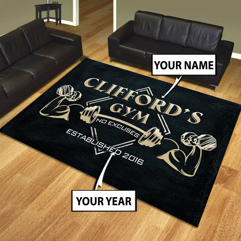 Personalized Gym Rug Home Gym Decor No Excuse Bodybuilding Gift
