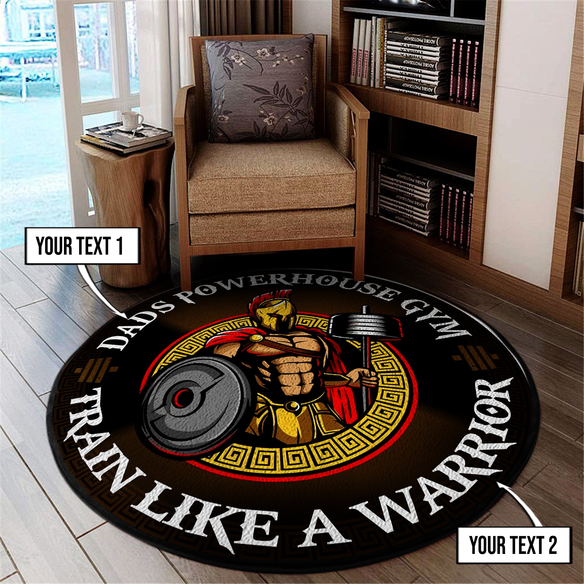 Personalized Gym Round Rug Spartan Warrior Home Gym Decor 11024