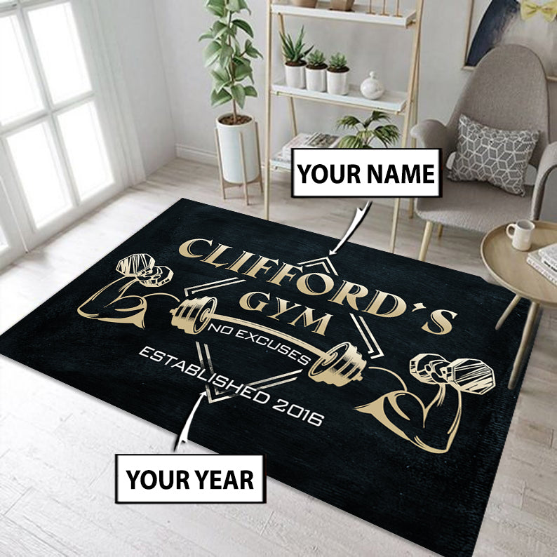 Personalized Gym Rug Home Gym Decor No Excuse Bodybuilding Gift – Style 