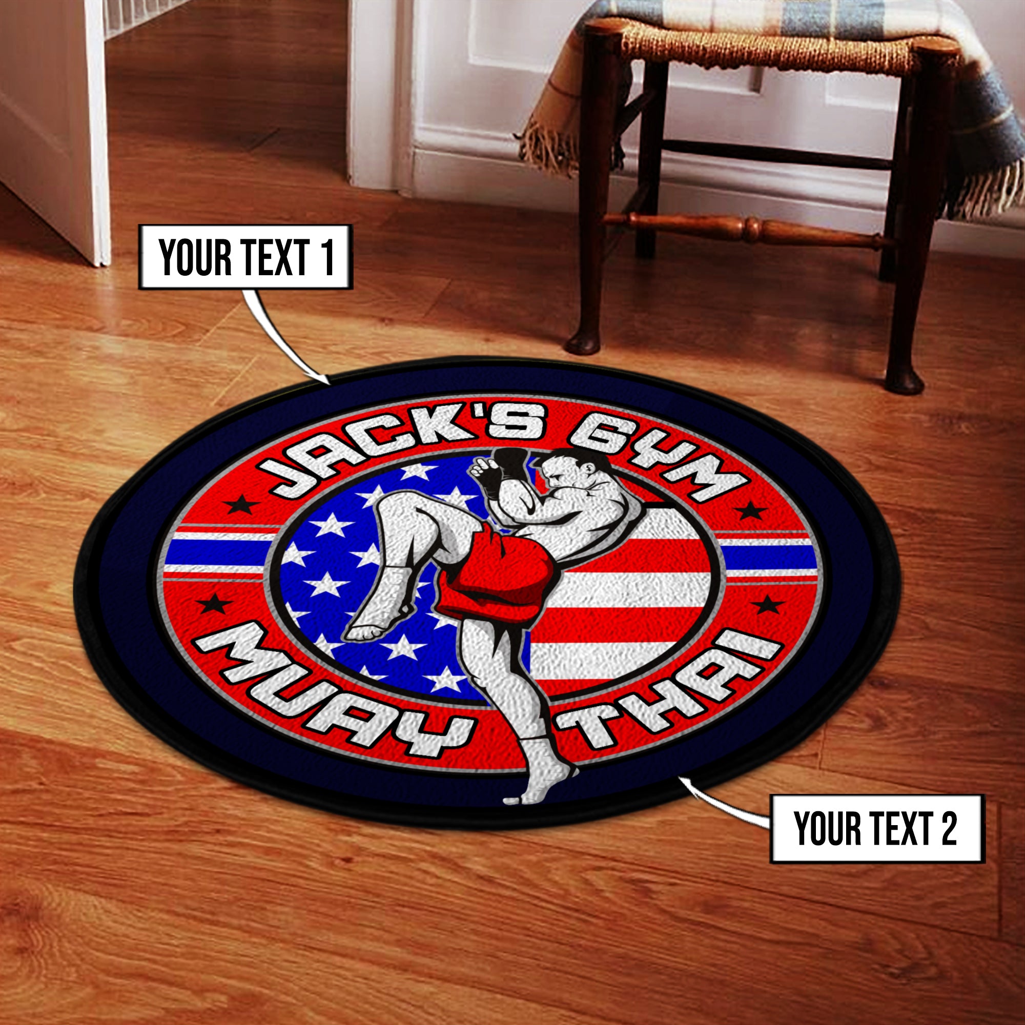 Personalized Muay Thai Gym Kickboxing Round Rug Gym Decor
