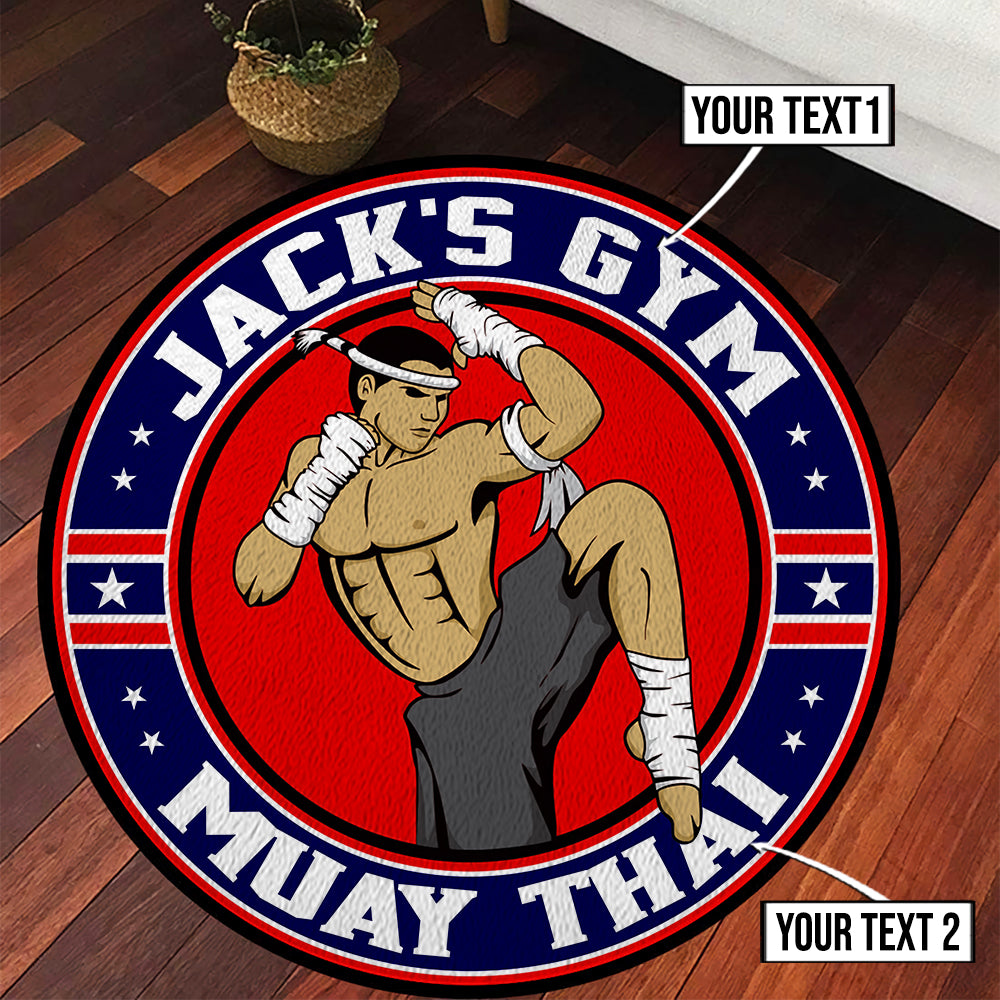Personalized Muay Thai KickBoxing Gym Club Round Rug Gym Decor