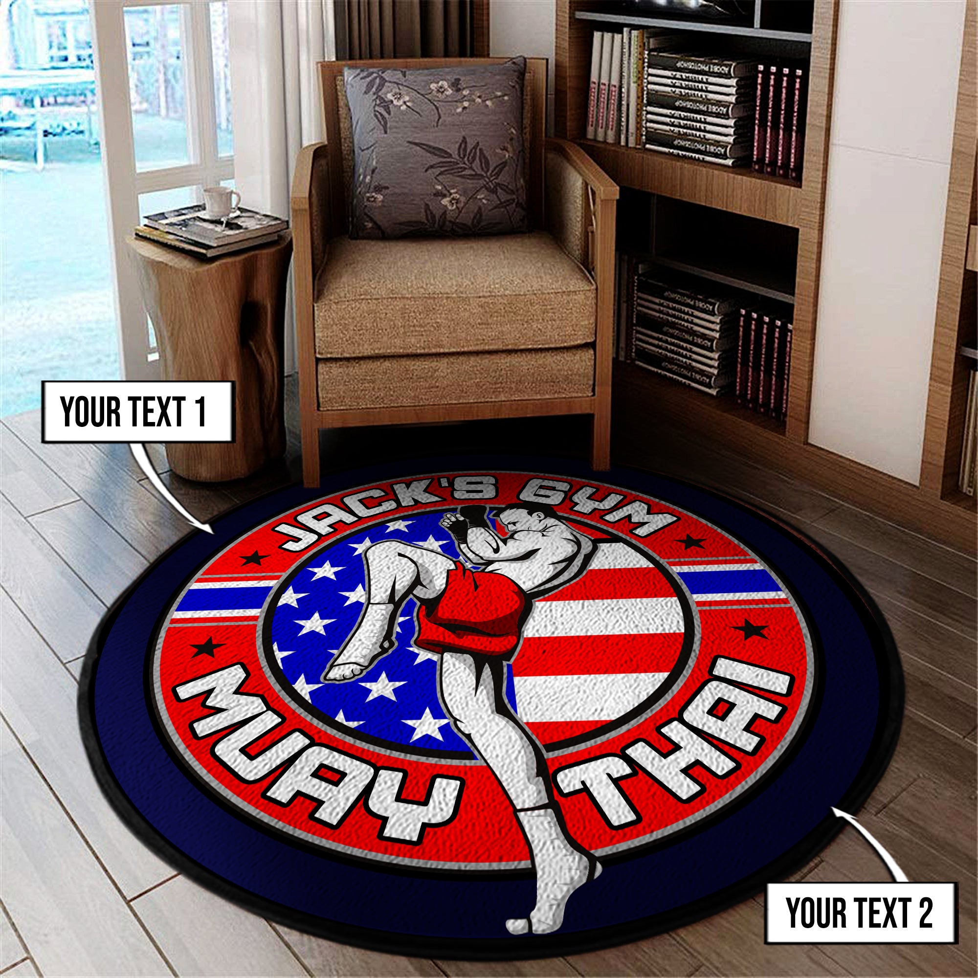 Personalized Muay Thai Gym Kickboxing Round Rug Gym Decor 11073