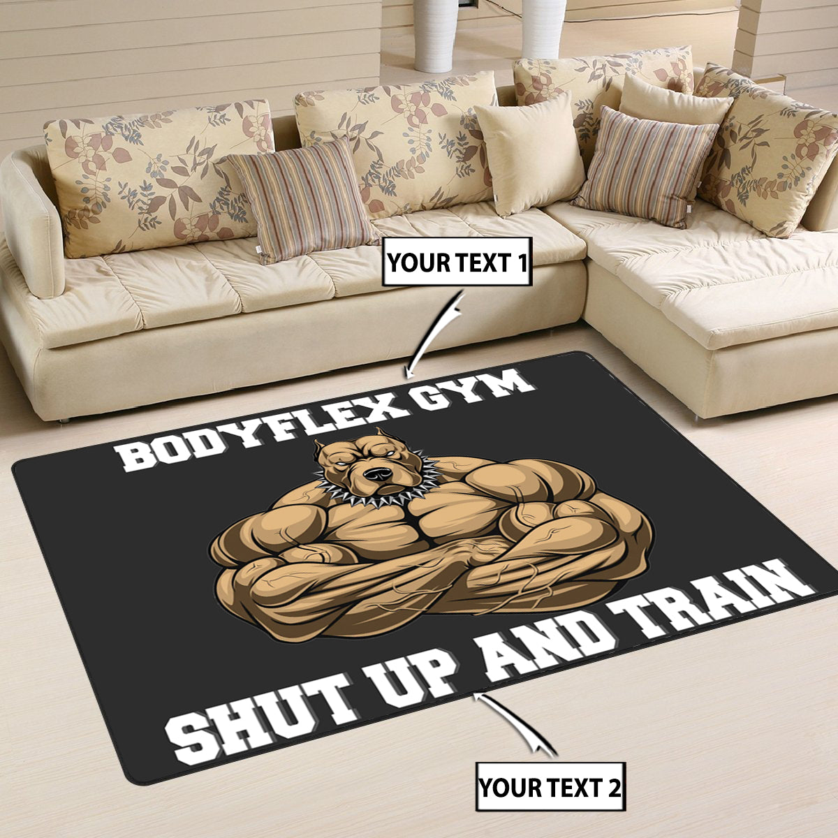 Personalized Gym Rug Home Gym Decor Bodybuilding Gift Muscle Strong Pitbull