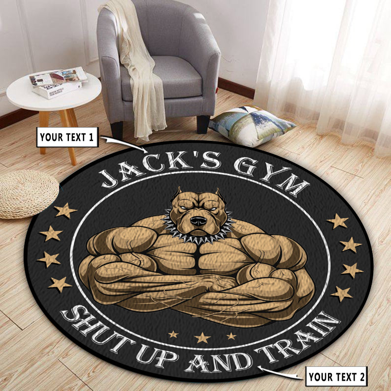 Personalized Home Gym Decor Muscle Strong Pitbull Round Rug, Carpet