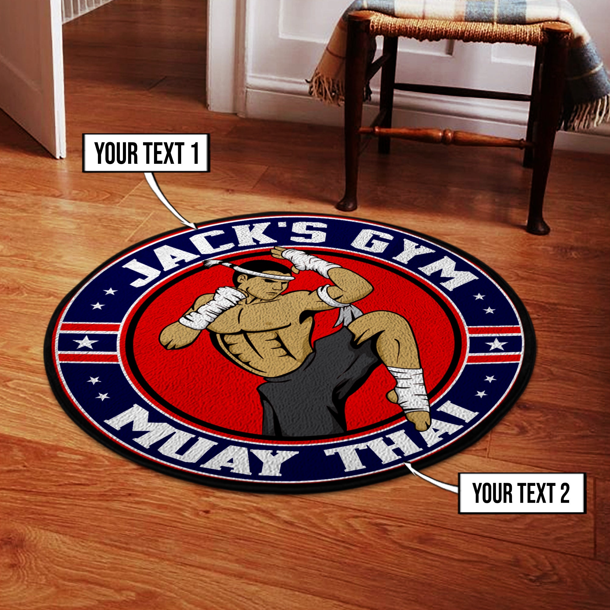 Personalized Muay Thai KickBoxing Gym Club Round Rug Gym Decor 11074