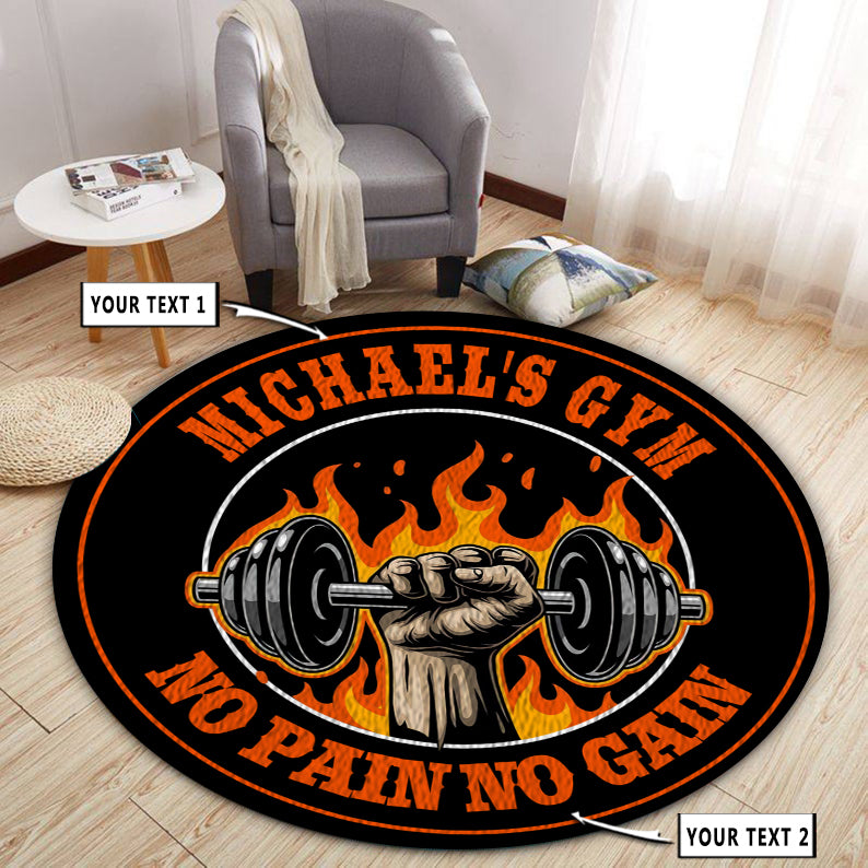 Personalized Home Gym Decor No Pain No Gain Round Rug, Carpet