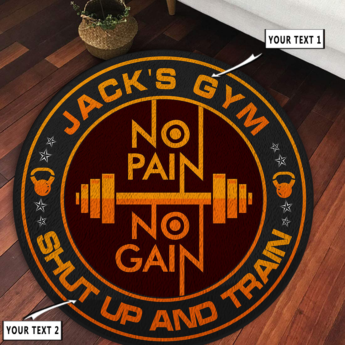 Personalized Gym Round Rug Home Gym Decor Carpet Motivation Fitness Gift
