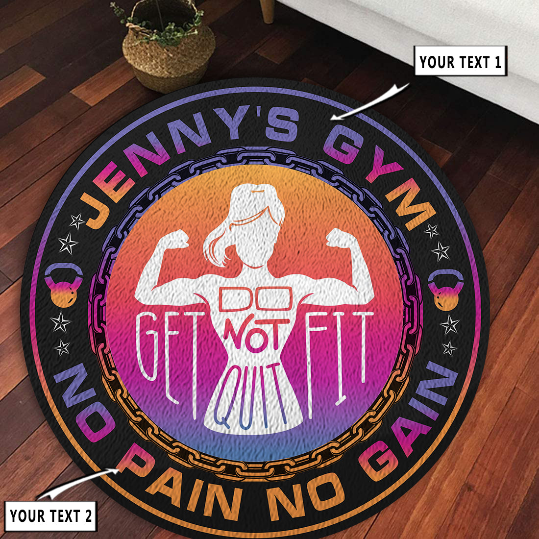 Personalized Womens Fitness Home Gym Decor Motivational Quotes Round Rug, Carpet