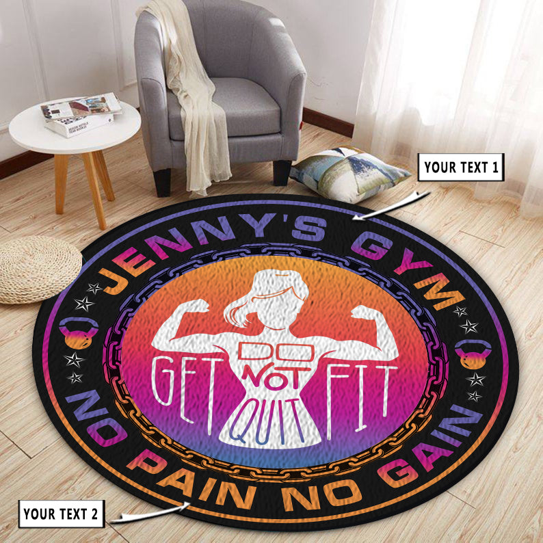Personalized Womens Fitness Home Gym Decor Motivational Quotes Round Rug, Carpet
