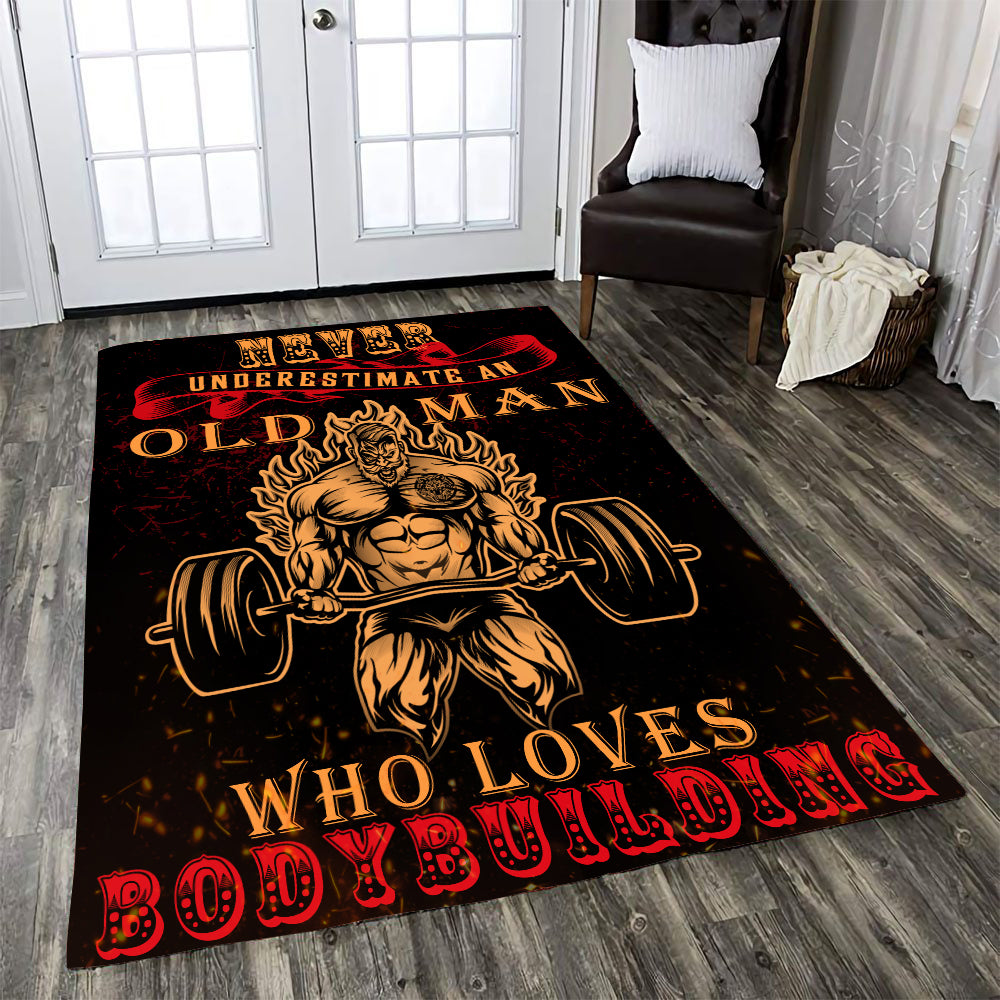 Old Man Bodybuilding Rug Carpet Home Gym Decor Weightlifting Gift