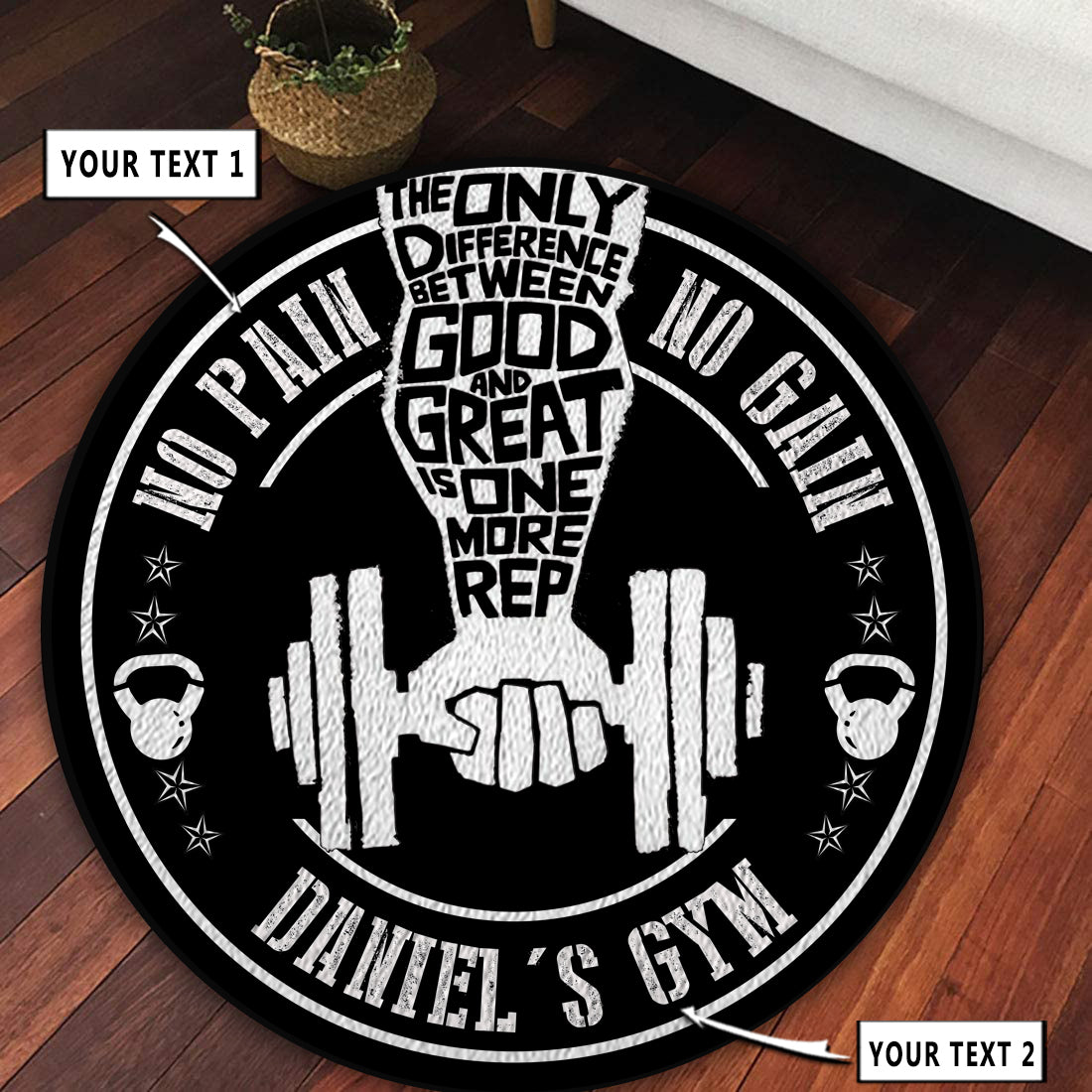 Personalized Home Gym Decor Motivational Quotes Round Rug, Carpet