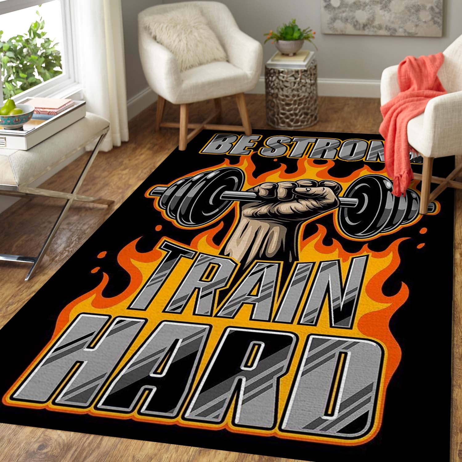 Gym Rug Home Gym Decor Fitness gifts Be Strong Train Hard