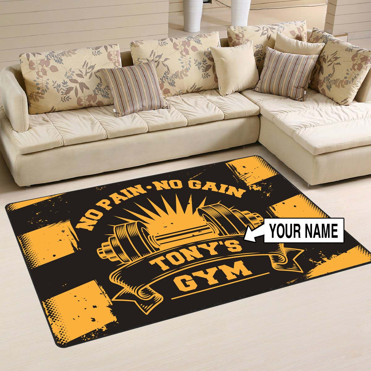 Personalized Fitness Rug Home Gym Decor Gym Gift No Pain No Gain