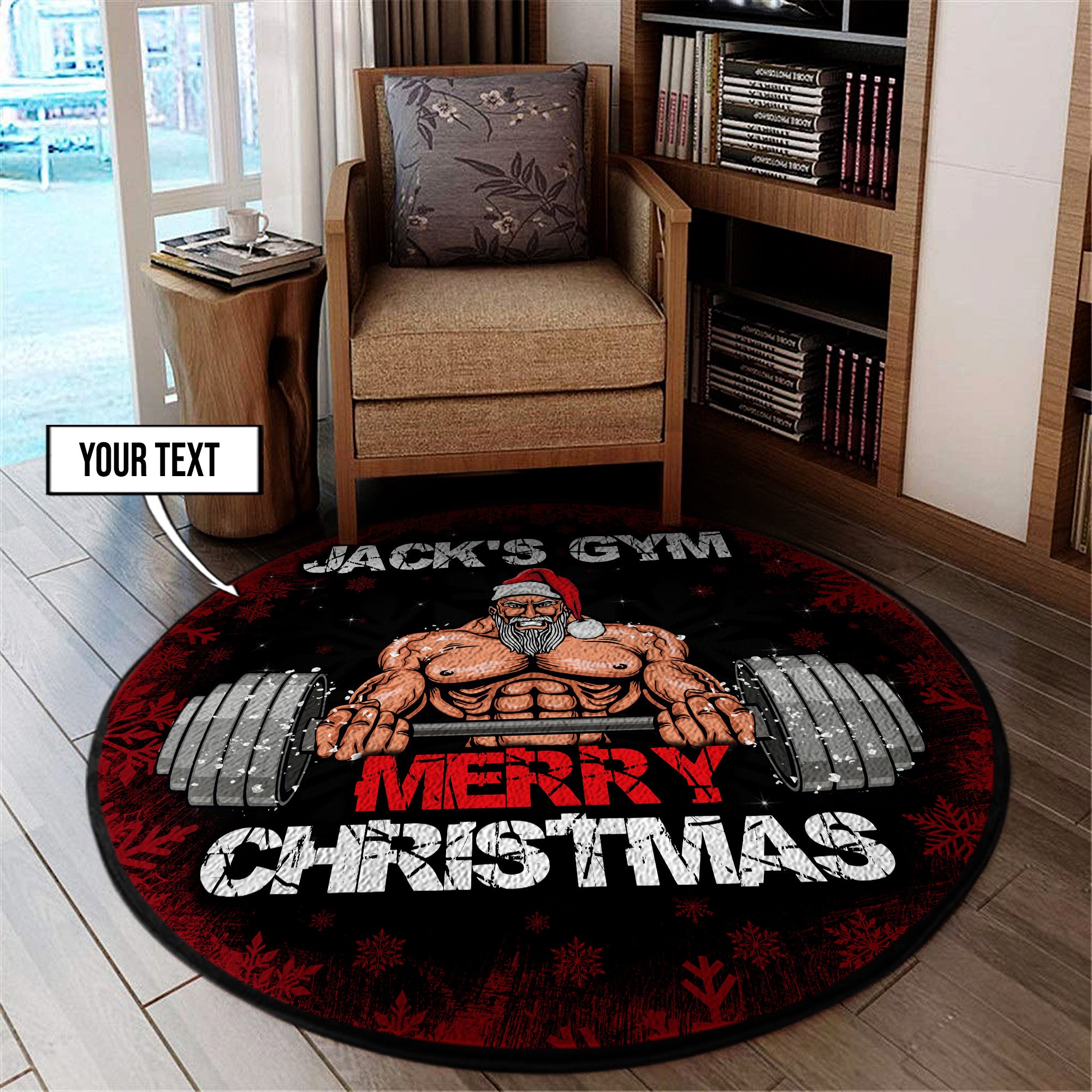 Personalized Gym Christmas Round Rug Home Gym Decor 11009