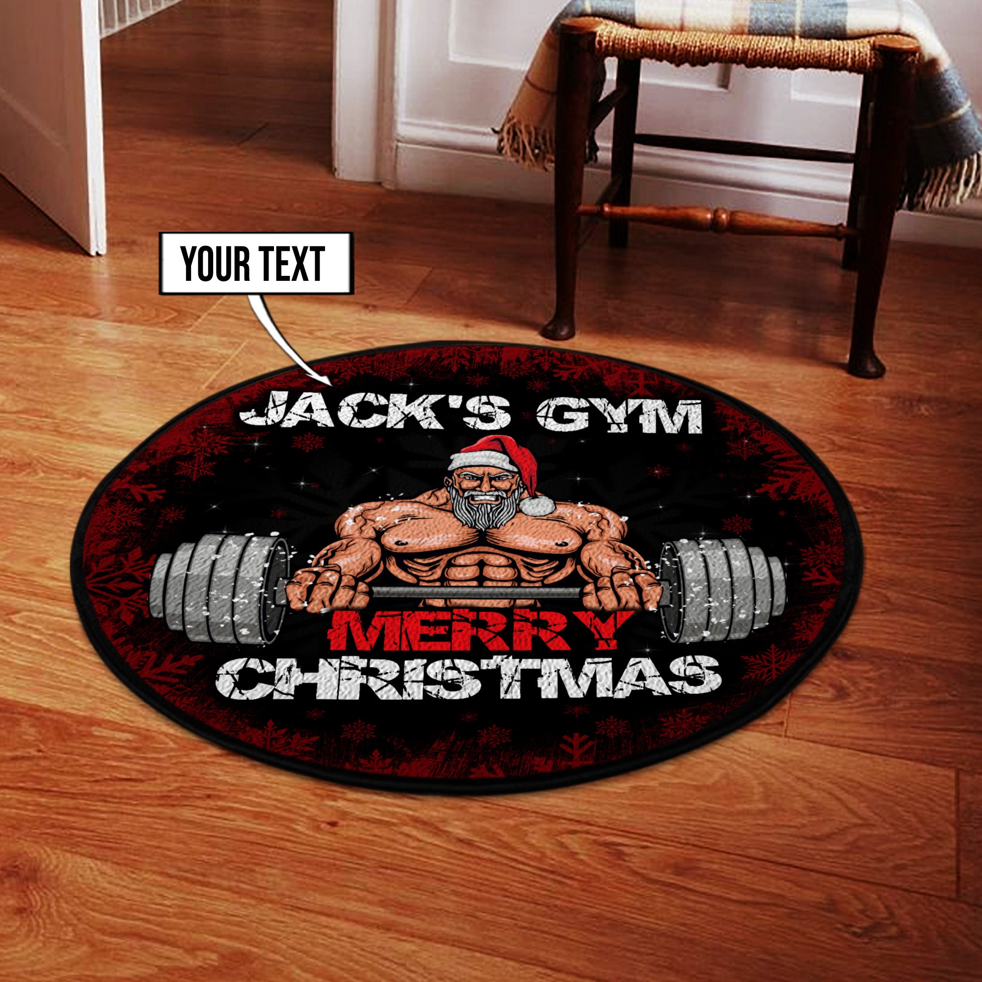 Personalized Gym Christmas Round Rug Home Gym Decor 11009