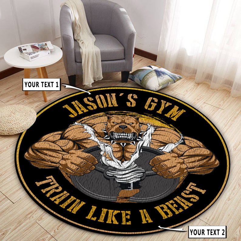 Personalized Home Gym Decor Train Like A Beast Bull Dog Round Rug, Carpet