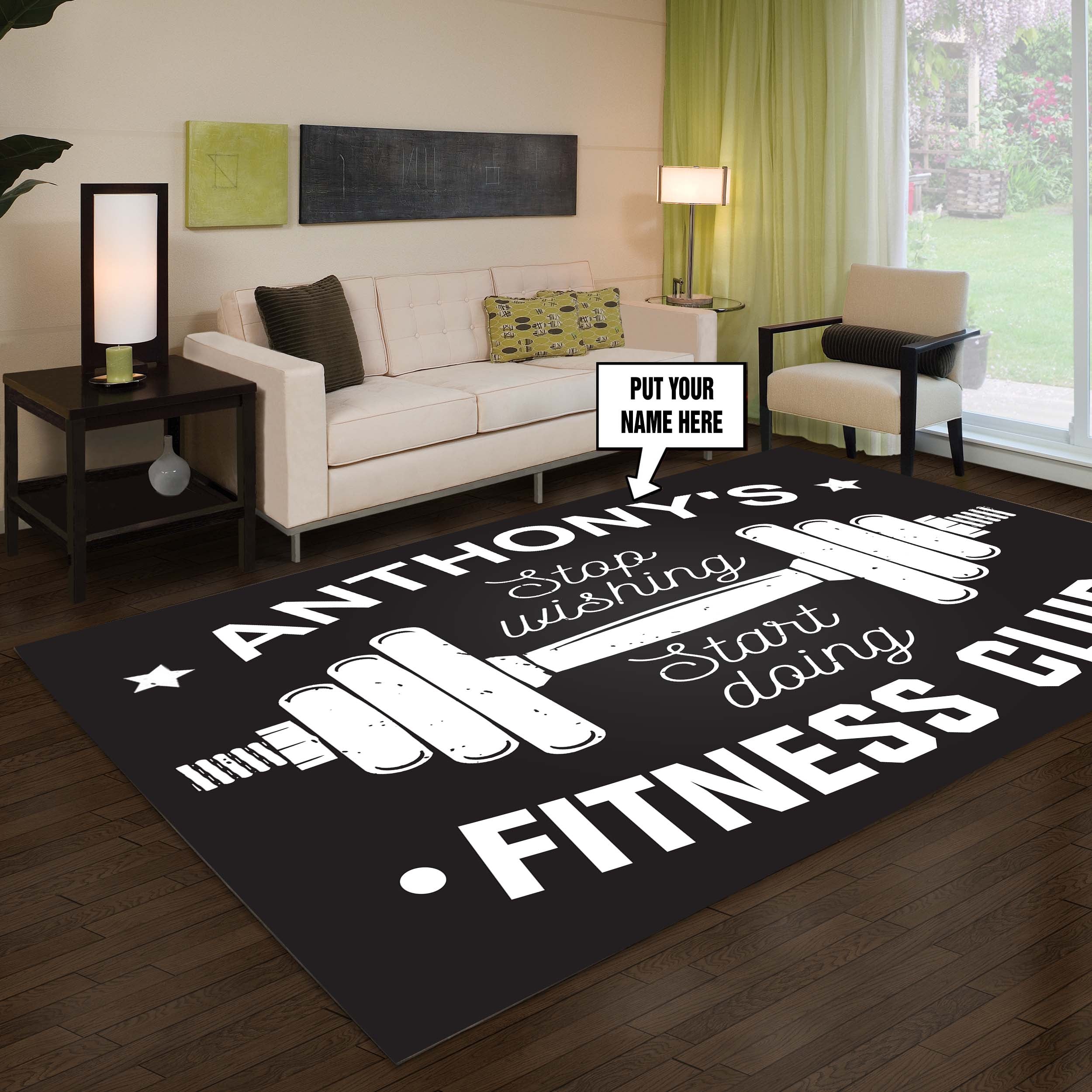 Personalized Fitness Rug Home Gym Decor Gym Gift Stop Wishing Start Doing