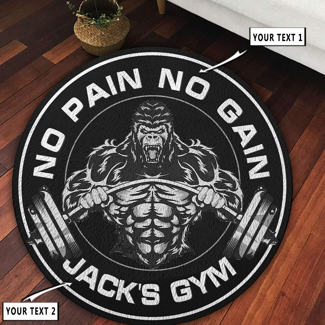 Personalized Home Gym Decor Gorilla Motivational Quotes Round Rug, Carpet