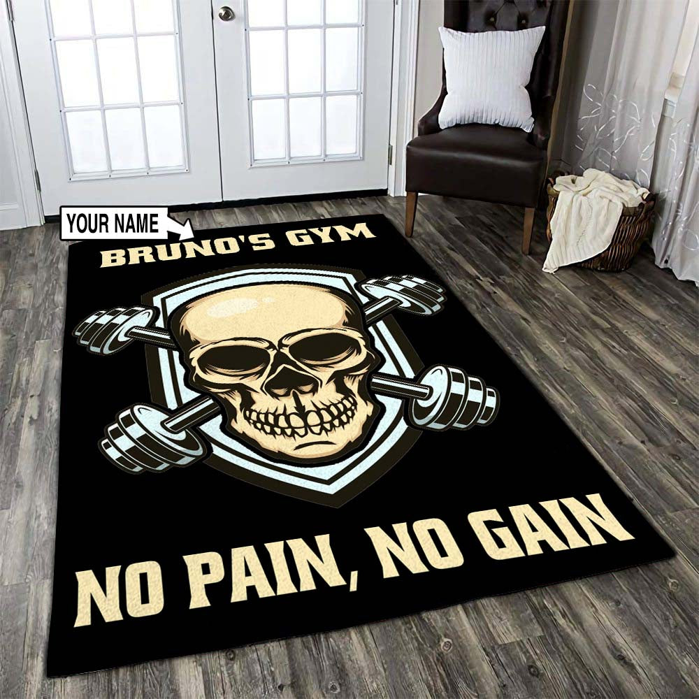 Personalized Fitness Rug Home Gym Decor Gym Gift Skull Dumbbell