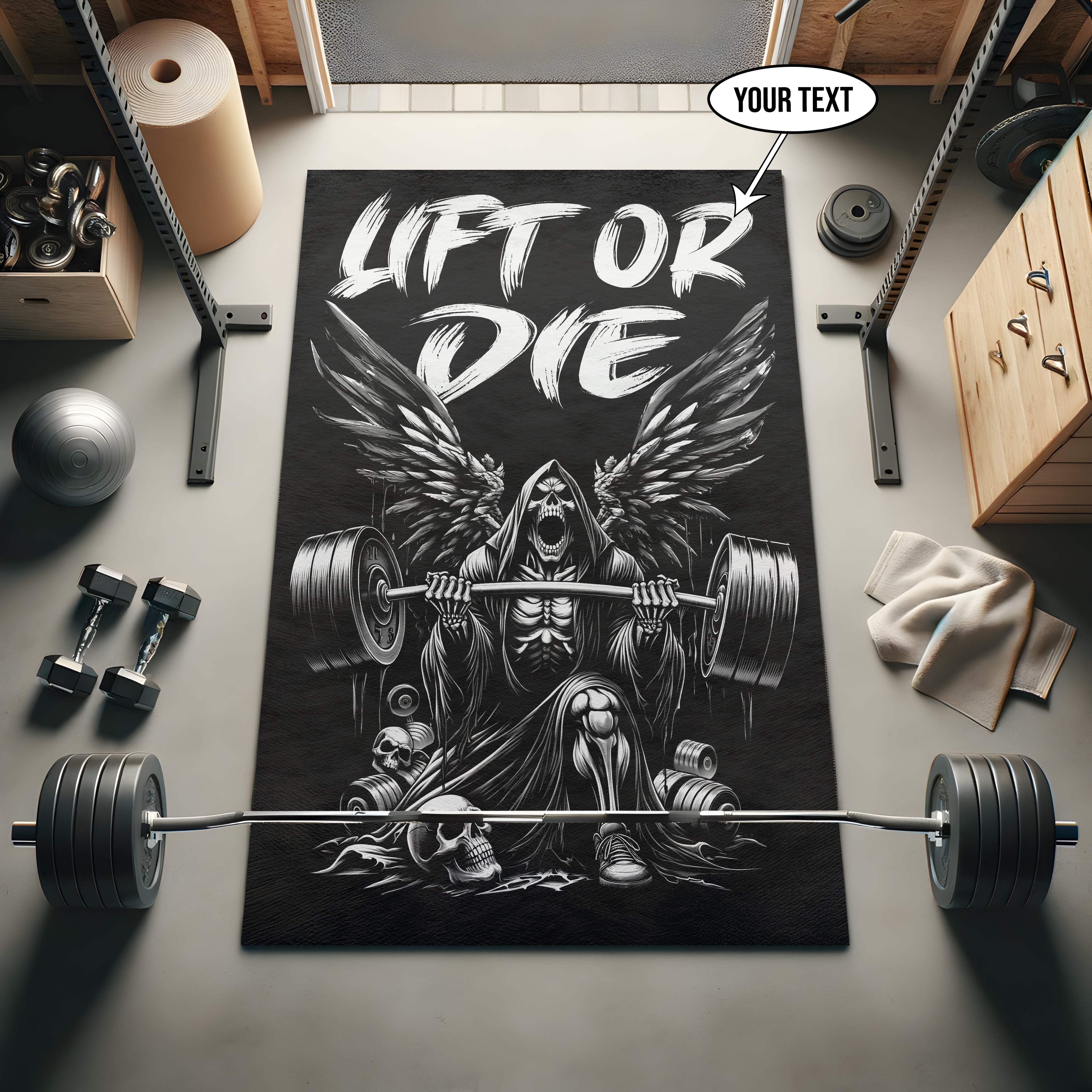 Grim Reaper Lift or Die Custom Gym Rug