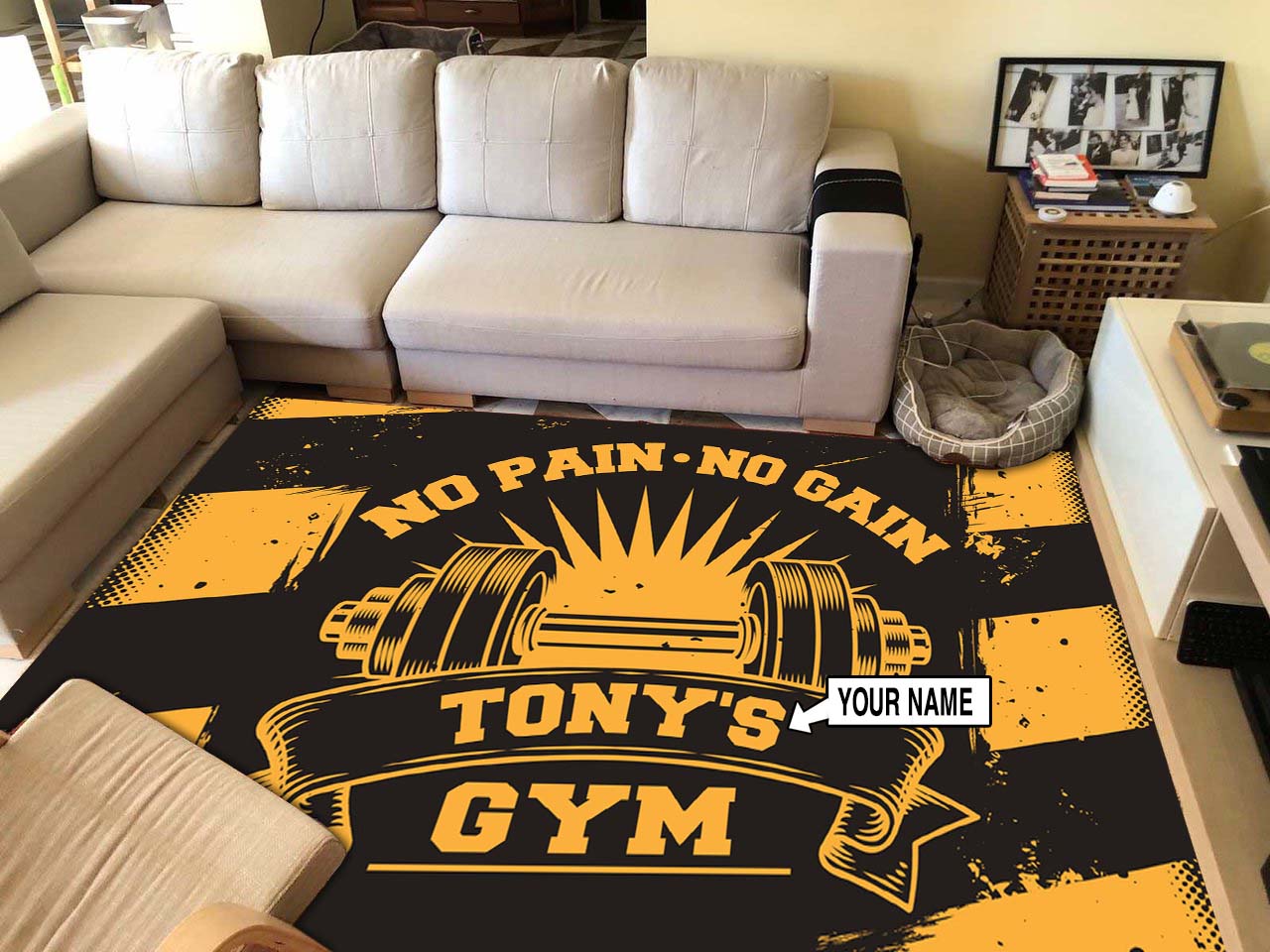 Personalized Fitness Rug Home Gym Decor Gym Gift No Pain No Gain