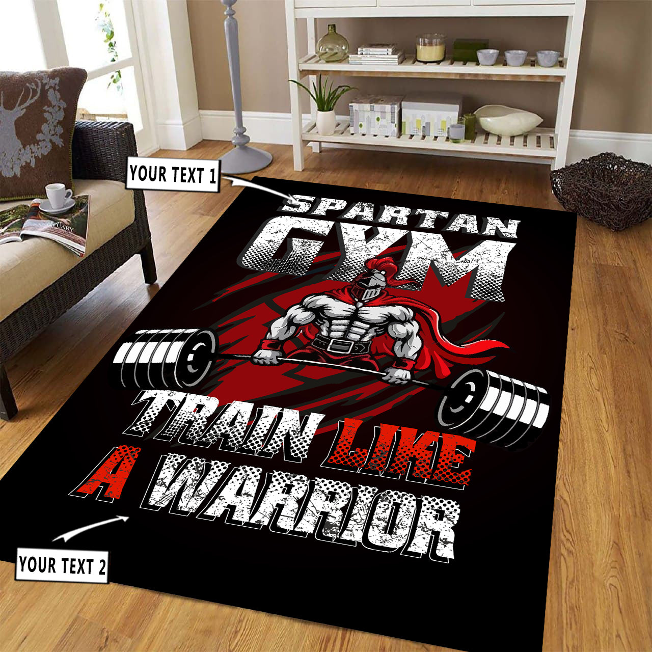 Personalized Gym Rug Spartan Home Gym Decor Motivational Quotes
