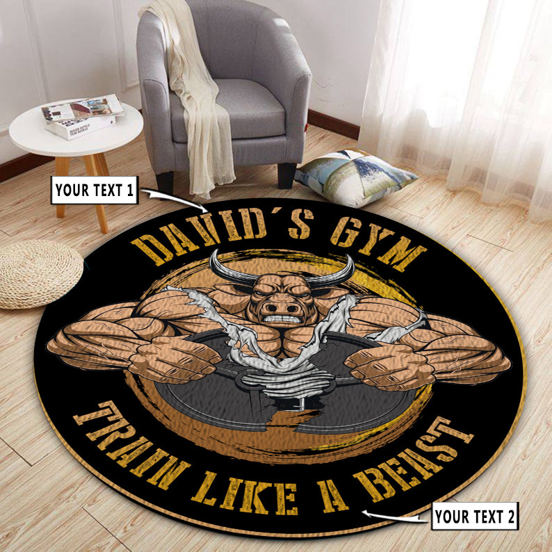Personalized Bodybuilding Home Gym Decor Train Like A Beast Round Rug, Carpet