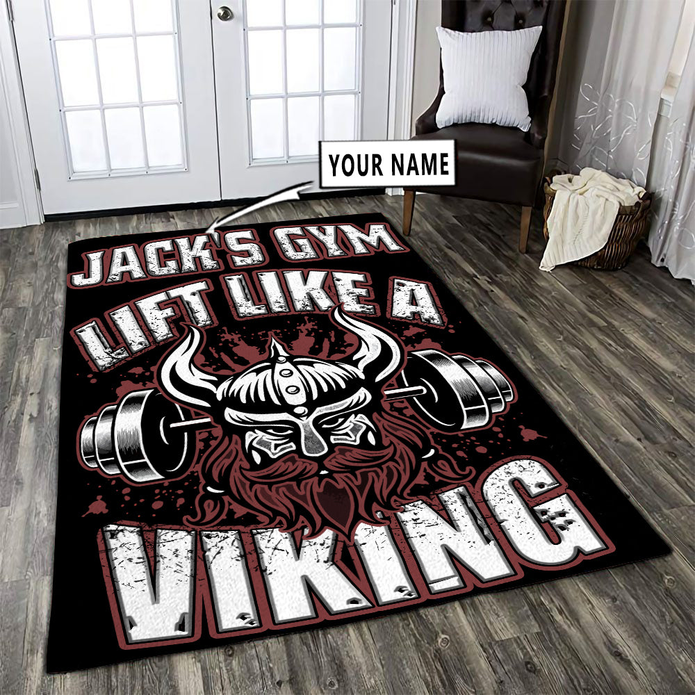 Personalized Gym Rug For Home Gym, Fitness Club Viking Barbell