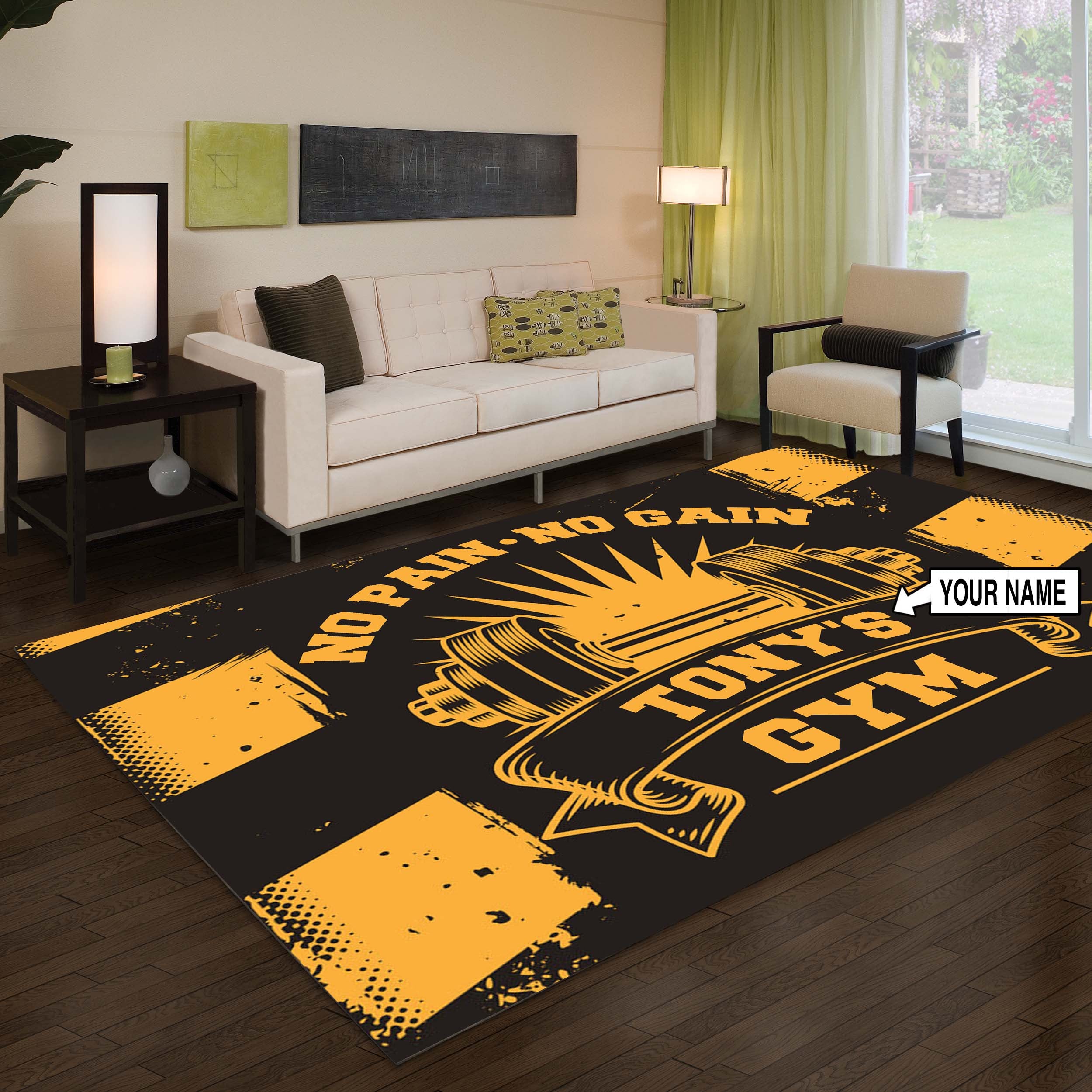 Personalized Fitness Rug Home Gym Decor Gym Gift No Pain No Gain