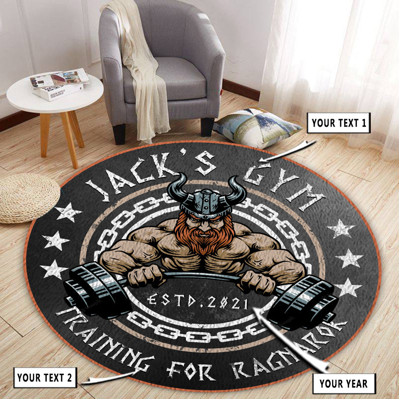 Personalized Gym Area Rug For Home Gym, Fitness Club Viking Barbell