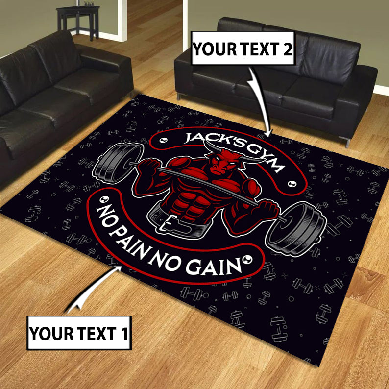 Personalized Gym Rug For Home Gym, Fitness Club Bull Barbell