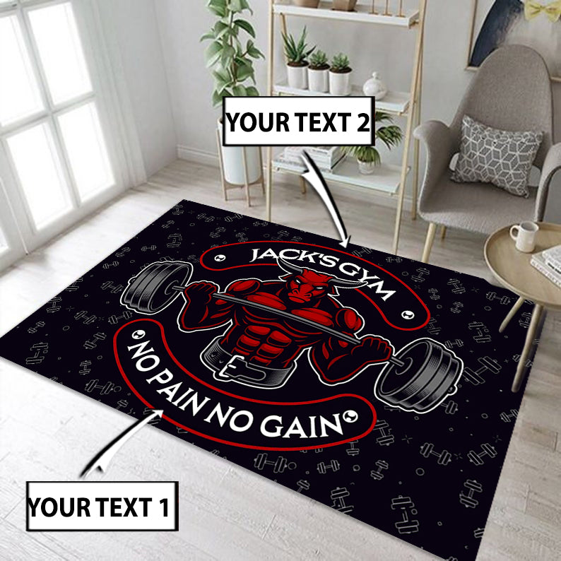 Personalized Gym Rug For Home Gym, Fitness Club Bull Barbell