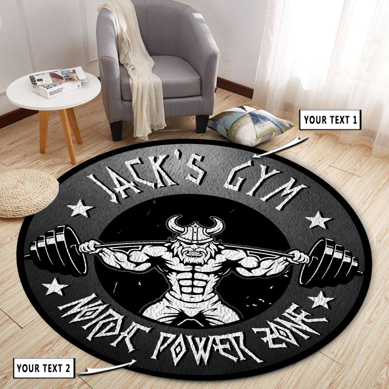 Personalized Gym Round Rug, Carpet For Home Gym, Fitness Club Viking Barbell