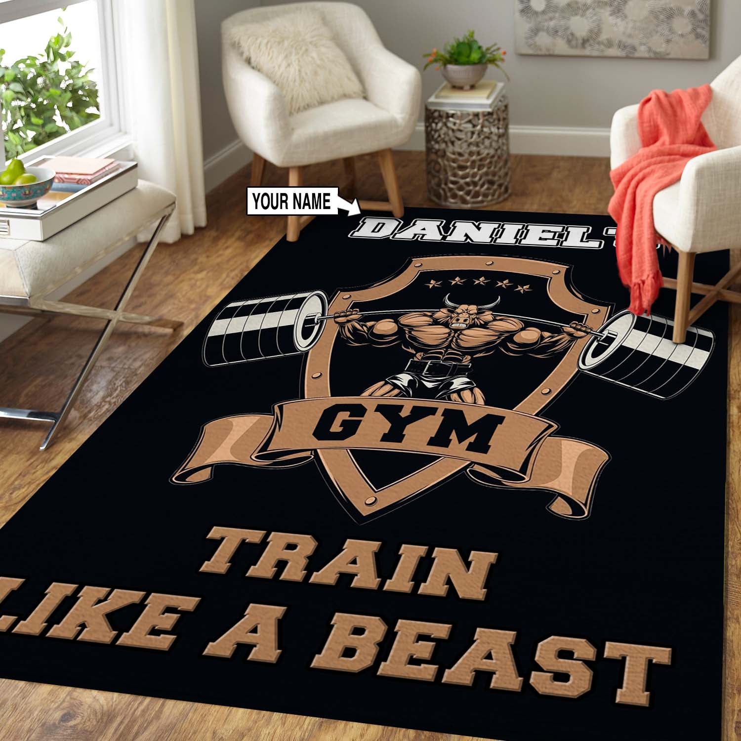 Personalized Gym Rug Train Like A Beast Home Gym Decor