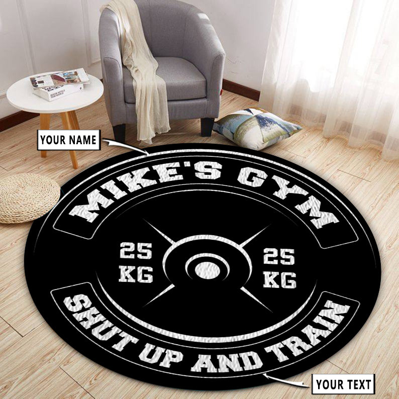 Personalized Bodybuilding Home Gym Decor No Pain No Gain Weight Plate Round Rug, Carpet
