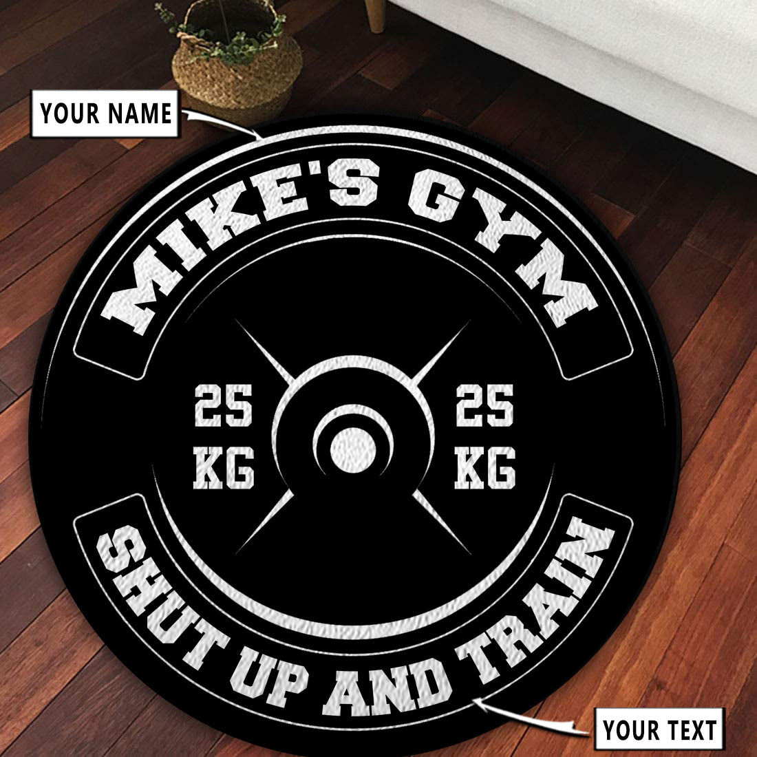 Personalized Bodybuilding Home Gym Decor No Pain No Gain Weight Plate Round Rug, Carpet