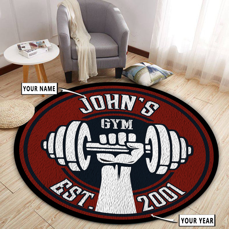 Personalized Gym Round Rug, Home Gym Decor, Bodybuilding gift