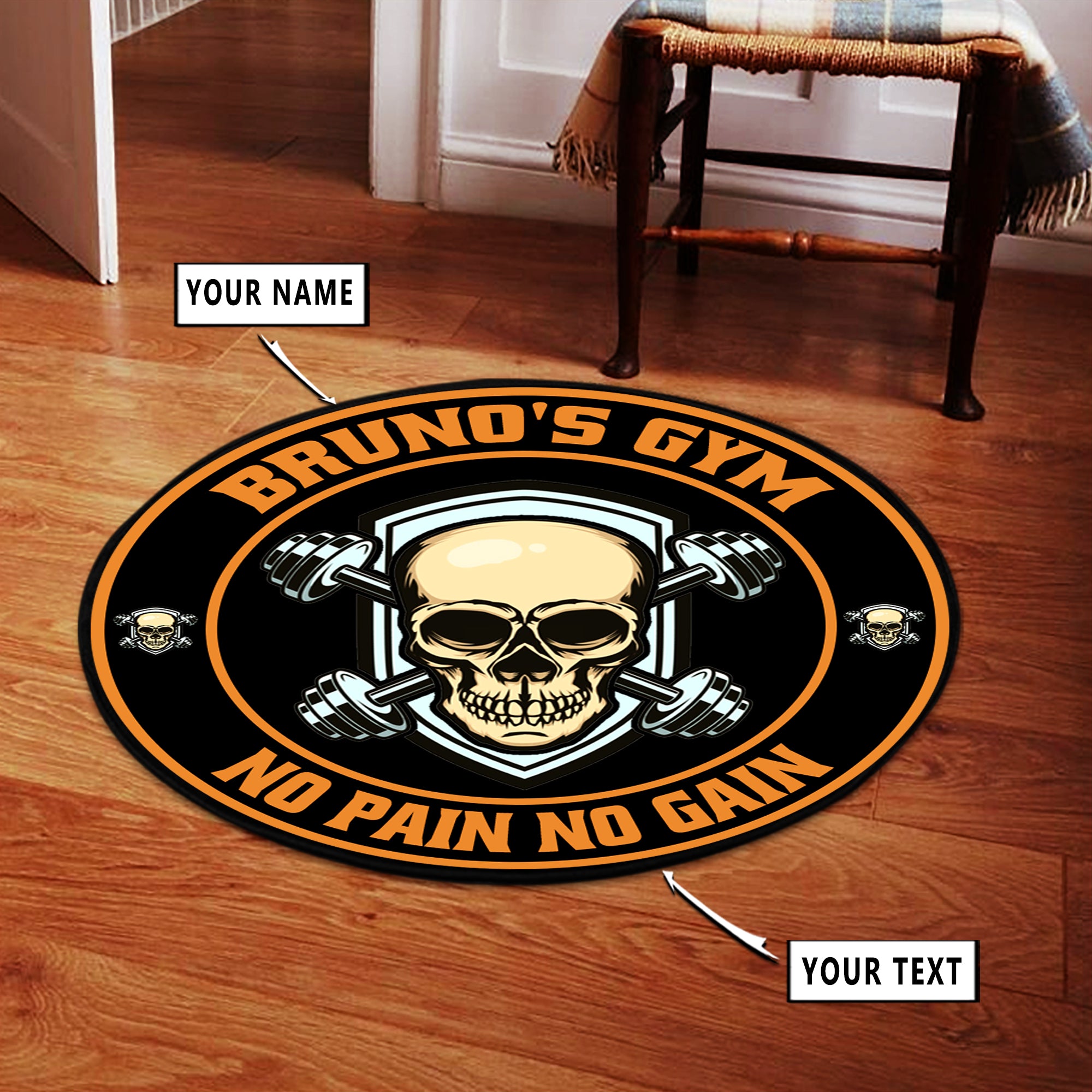 Personalized Skull Dumbbell Bodybuilding Home Gym Decor Round Rug, Carpet